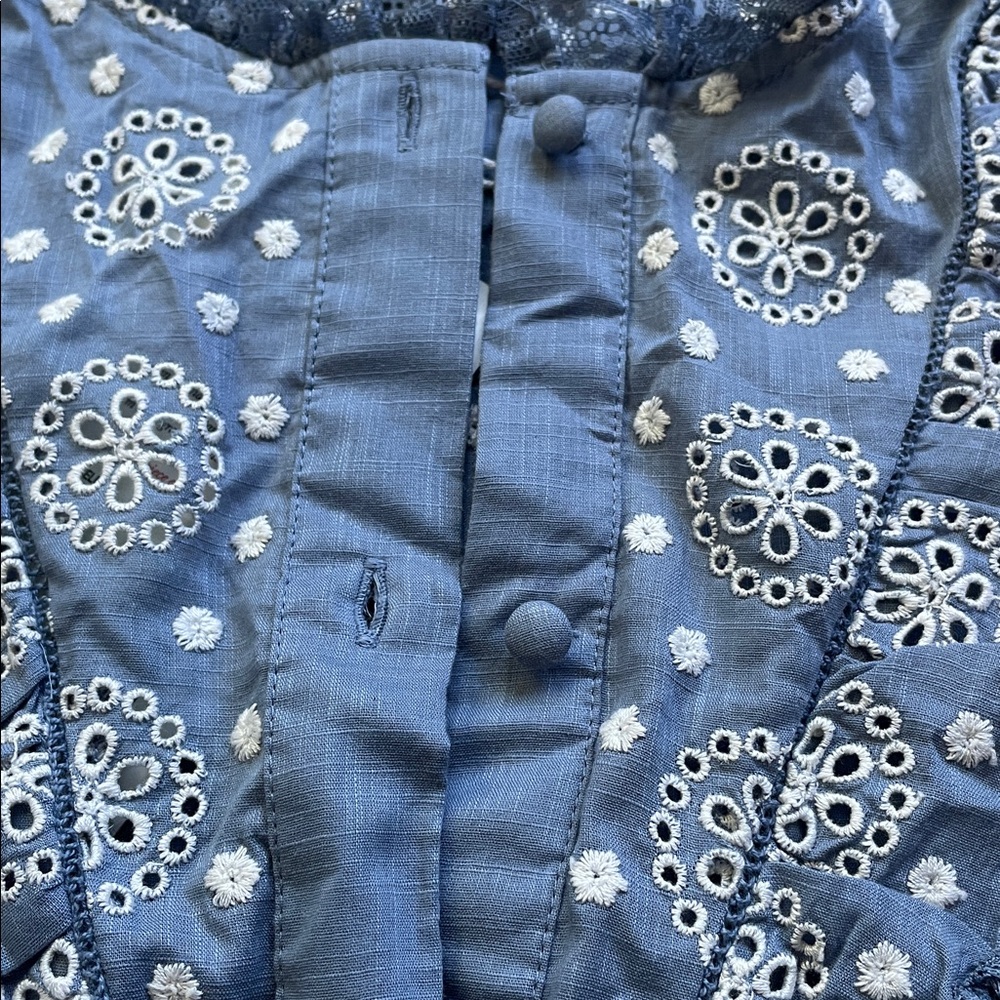 Sezane Nele embroidered vintage ruffle blue cropped shirt. NWT!! - Picture 5 of 16
